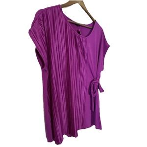 XL Alfani‎ Pleated Side-tie Cap Sleeve Scoop Neck Purple Soft Polyester Career